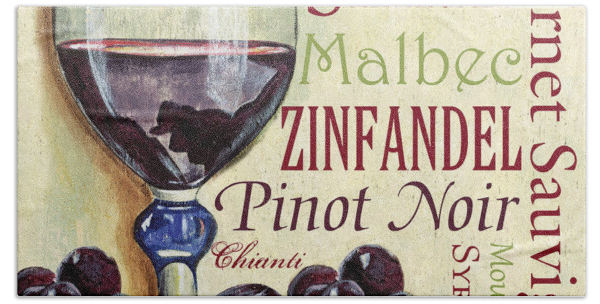 Wine Beach Towel featuring the painting Red Wine Text by Debbie DeWitt