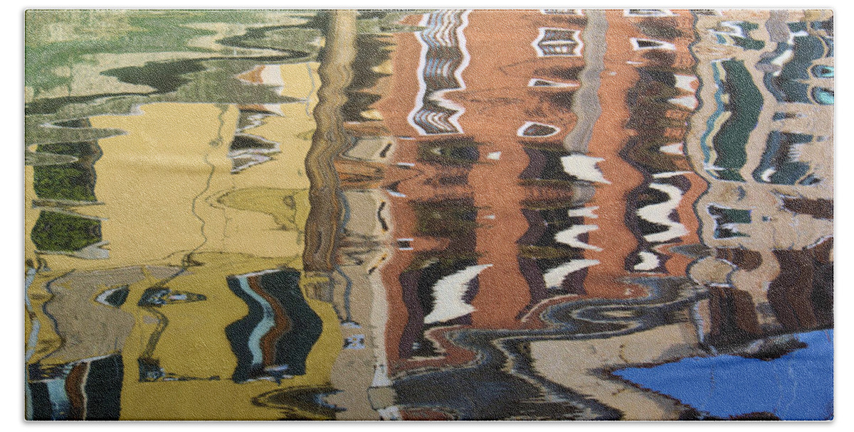 Water Beach Towel featuring the digital art Reflection in a Venician Canal by Ron Harpham