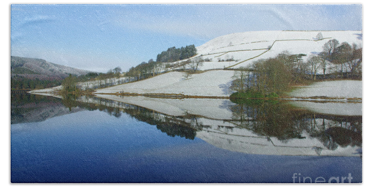 Winter Beach Towel featuring the photograph Reflections at Ladybower by David Birchall