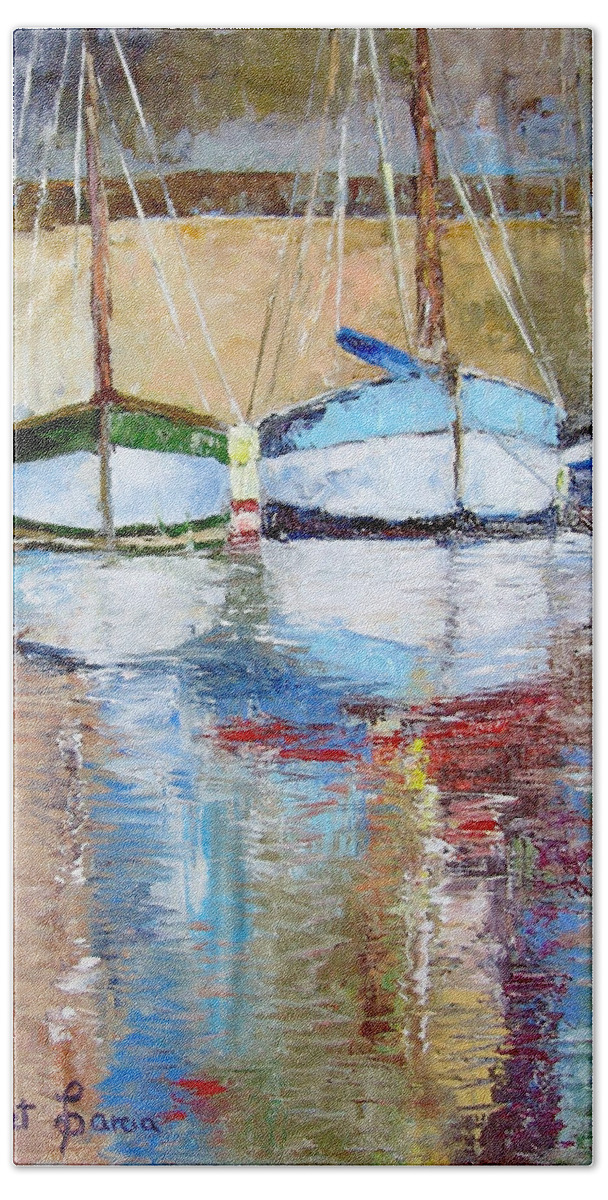Boats Beach Sheet featuring the painting Reflections by Janet Garcia