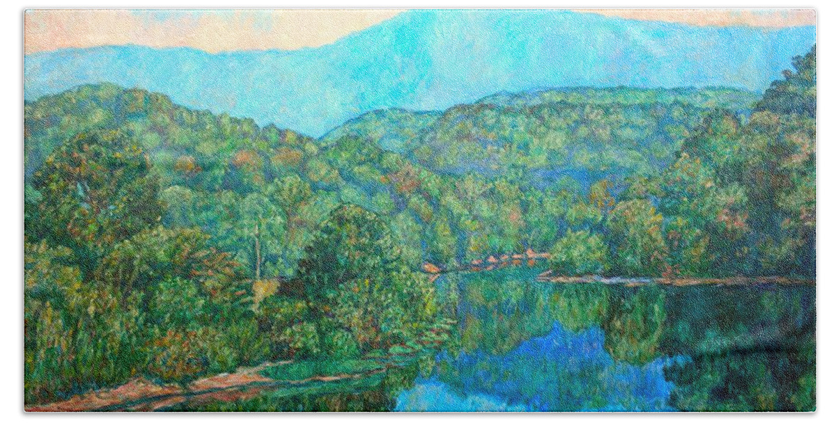 Mountainscape Beach Sheet featuring the painting Reflections on the James River by Kendall Kessler