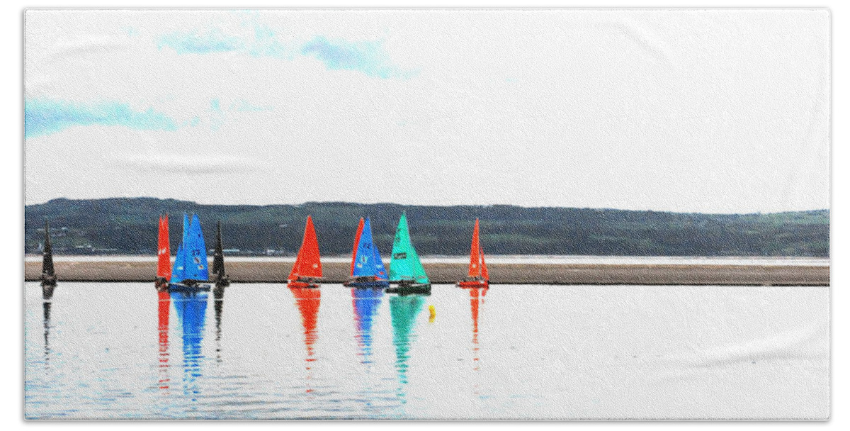 Nautical Beach Towel featuring the photograph Reflective sailing by Spikey Mouse Photography