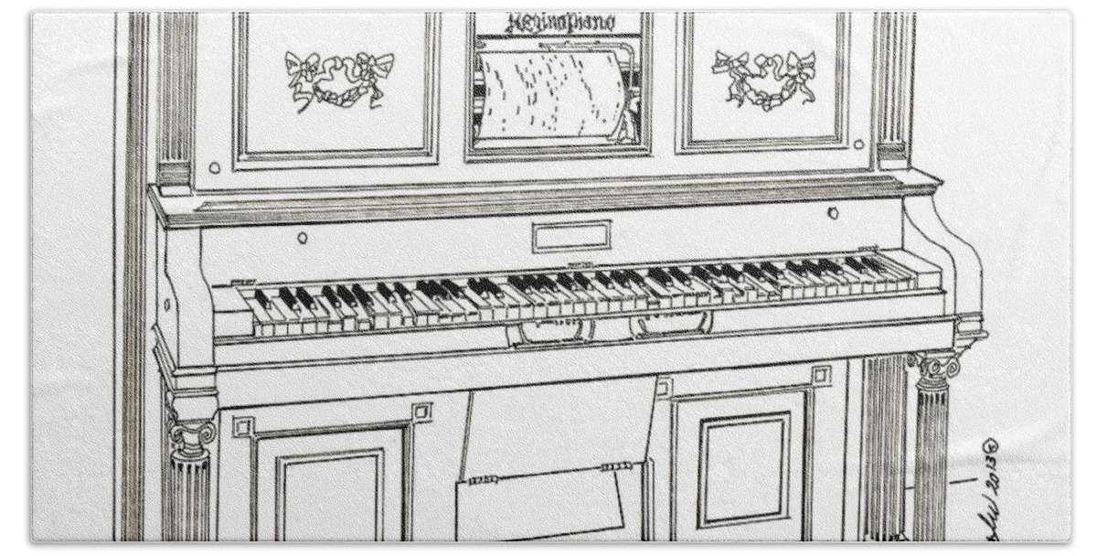 Regina Player Pianos Beach Sheet featuring the drawing Regina Player Piano by Ira Shander
