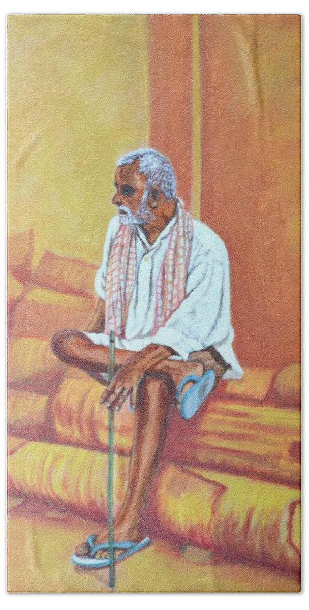 Usha Beach Towel featuring the painting Reminiscing by Usha Shantharam