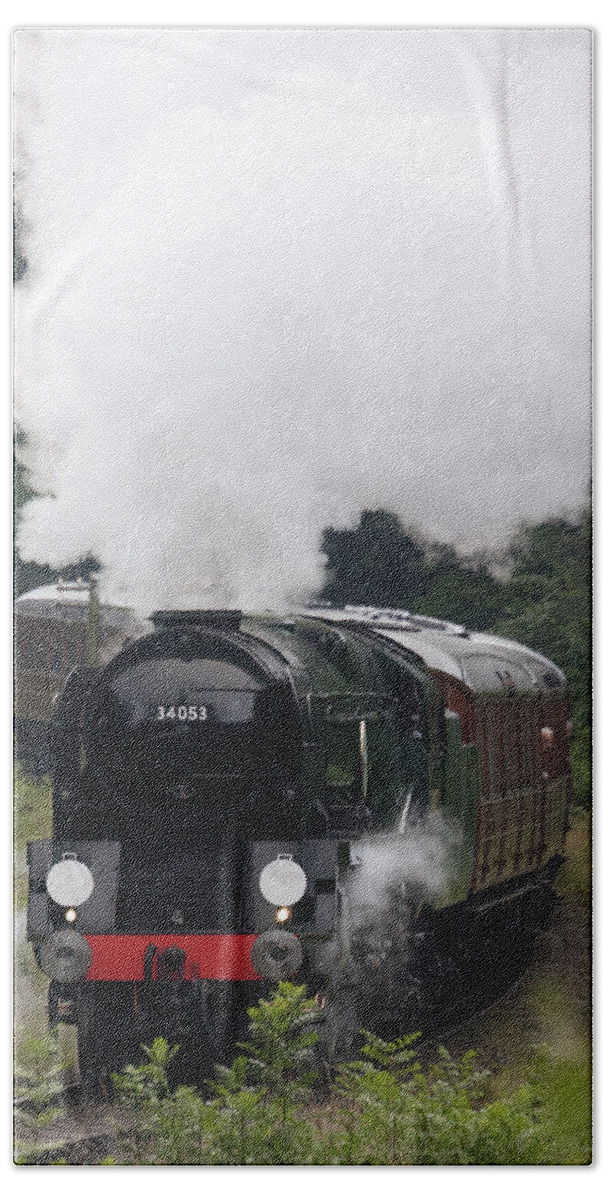 Steam Engine Beach Towel featuring the photograph Restored steam engine 34053 by Tony Mills