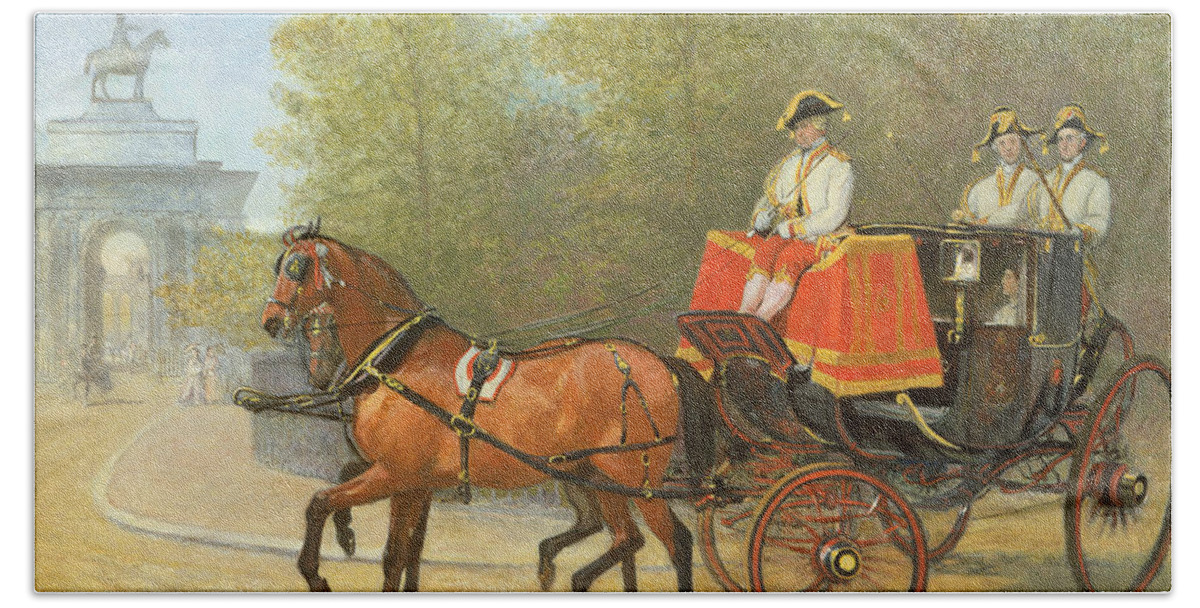 Horse Beach Towel featuring the painting Returning from Her Majestys Drawing Room by Alfred Corbould