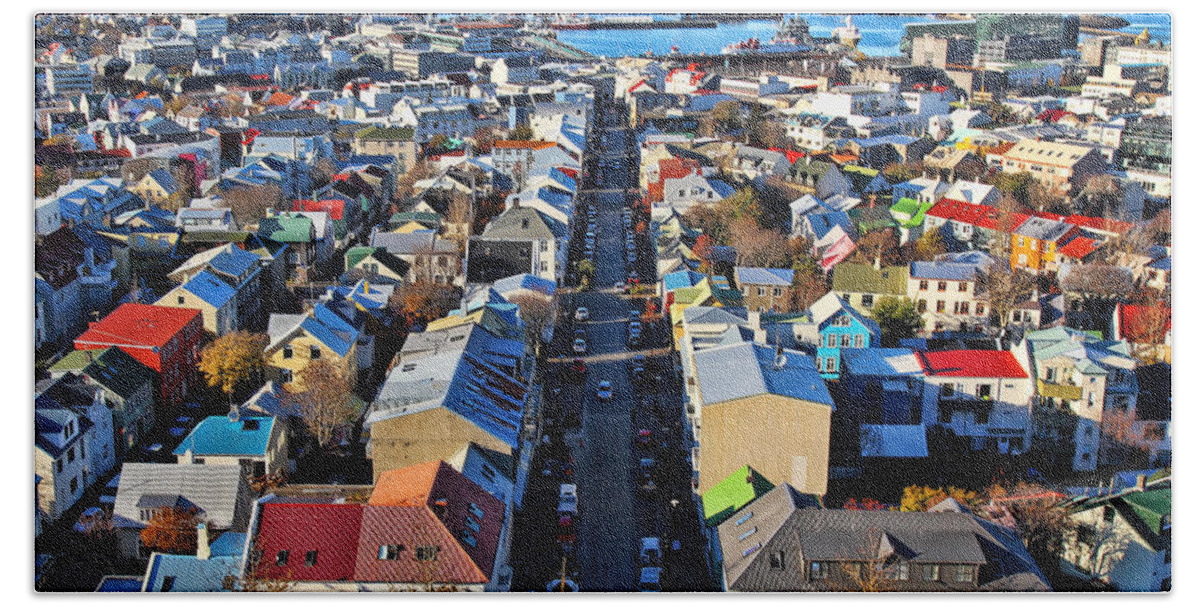 Reykjavik Beach Sheet featuring the photograph Reykjavik Cityscape Panorama by Jasna Buncic