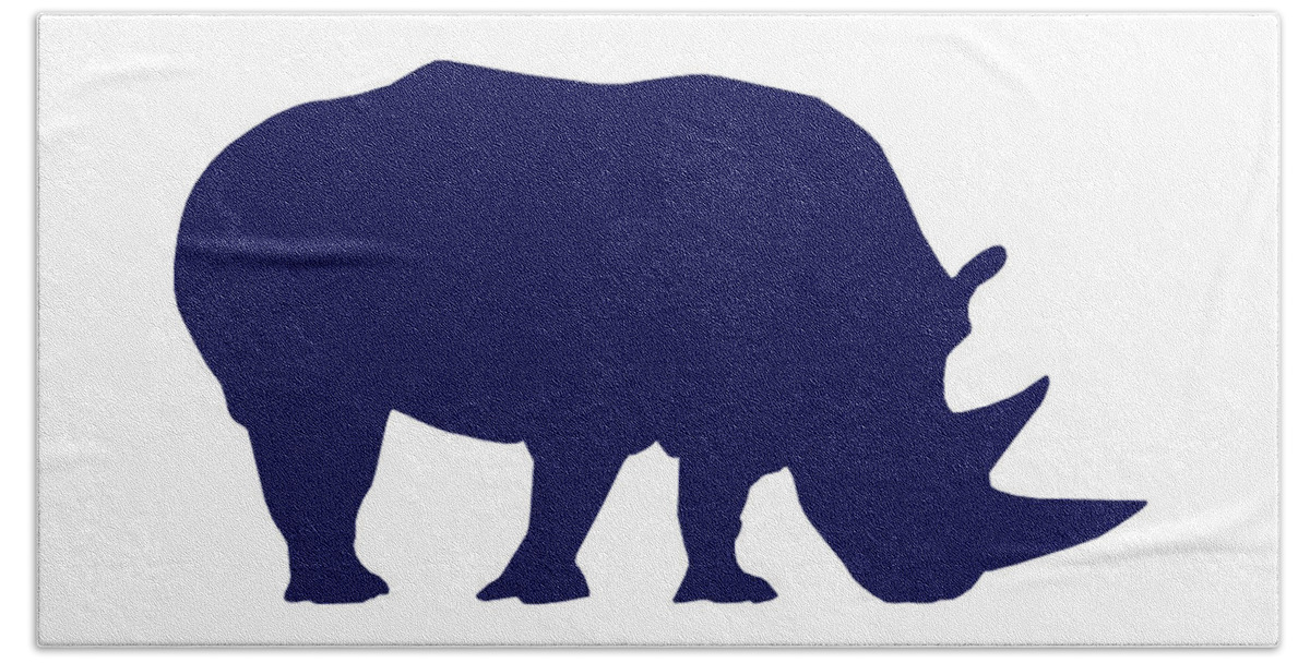Graphic Art Beach Towel featuring the photograph Rhino in Navy and White by Jackie Farnsworth