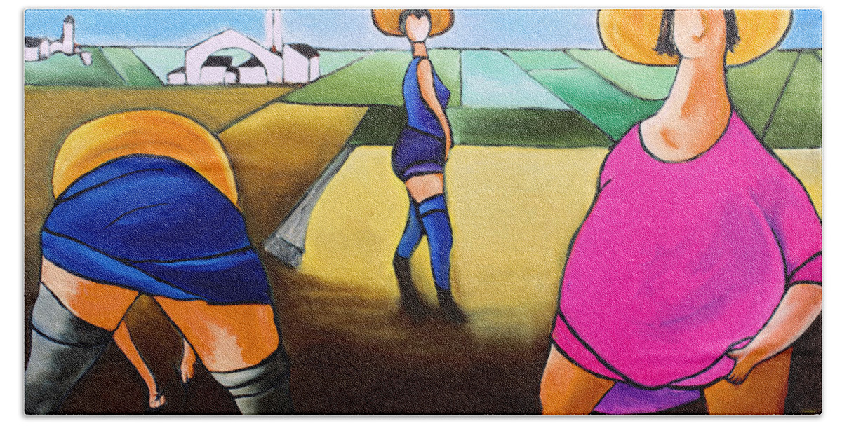 Rice Beach Towel featuring the painting Rice Pullers by William Cain