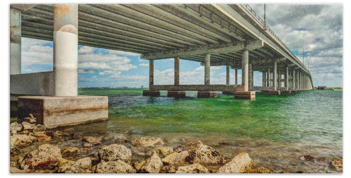 Architecture Beach Towel featuring the photograph Rickenbacker Causeway Bridge by Raul Rodriguez