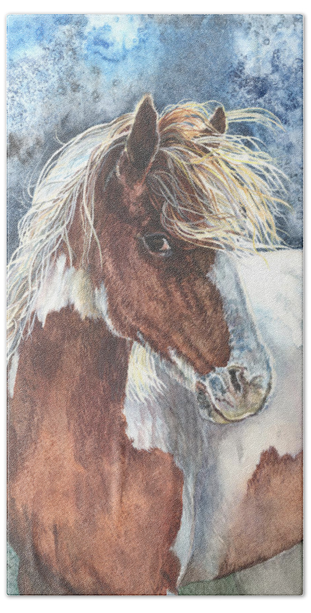 Horse Beach Towel featuring the painting Pinto Pony by Kim Whitton