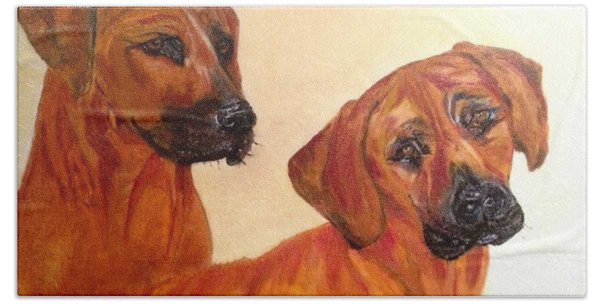 Dogs Beach Towel featuring the painting Ridgebacks by Denise Tomasura