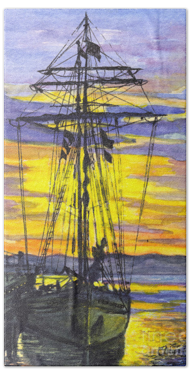 Sunset Beach Sheet featuring the painting Rigging in the Sunset by Carol Wisniewski