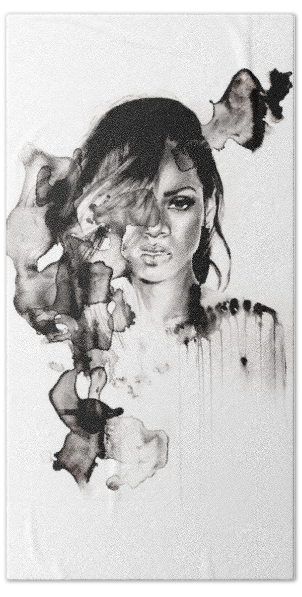 Rihanna Beach Towel featuring the drawing Rihanna Stay by Molly Picklesimer