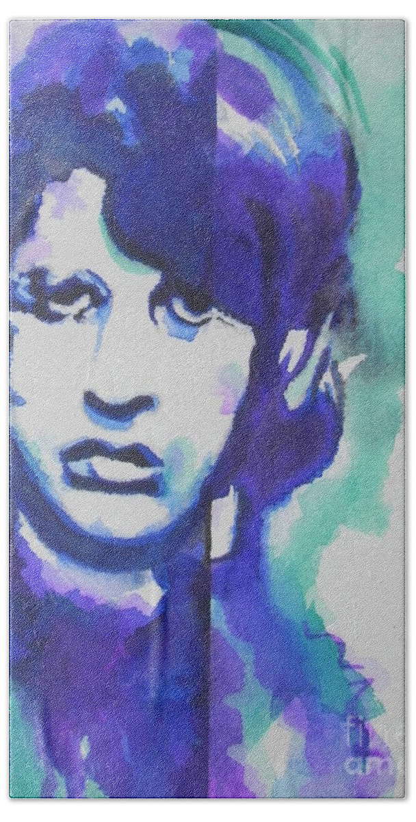 Watercolor Painting Beach Towel featuring the painting Ringo Starr 03 by Chrisann Ellis