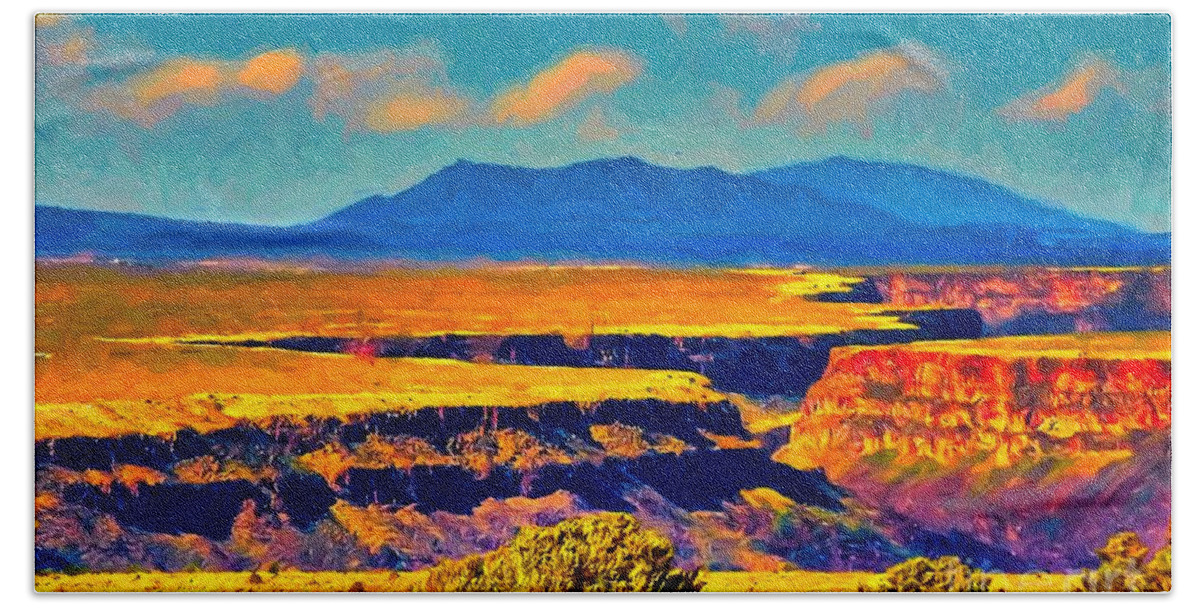 Santa Beach Sheet featuring the painting Rio Grande gorge LV by Charles Muhle