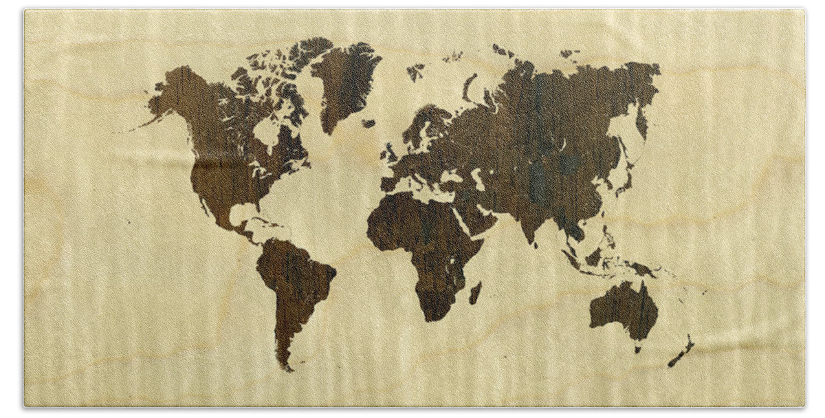 World Beach Towel featuring the digital art Rio Rosewood and Curly Maple World Map by Hakon Soreide
