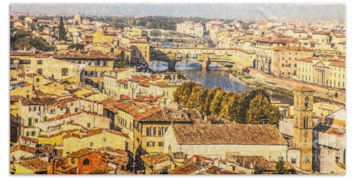 Florence Beach Towel featuring the photograph River Arno in central Florence by Liz Leyden