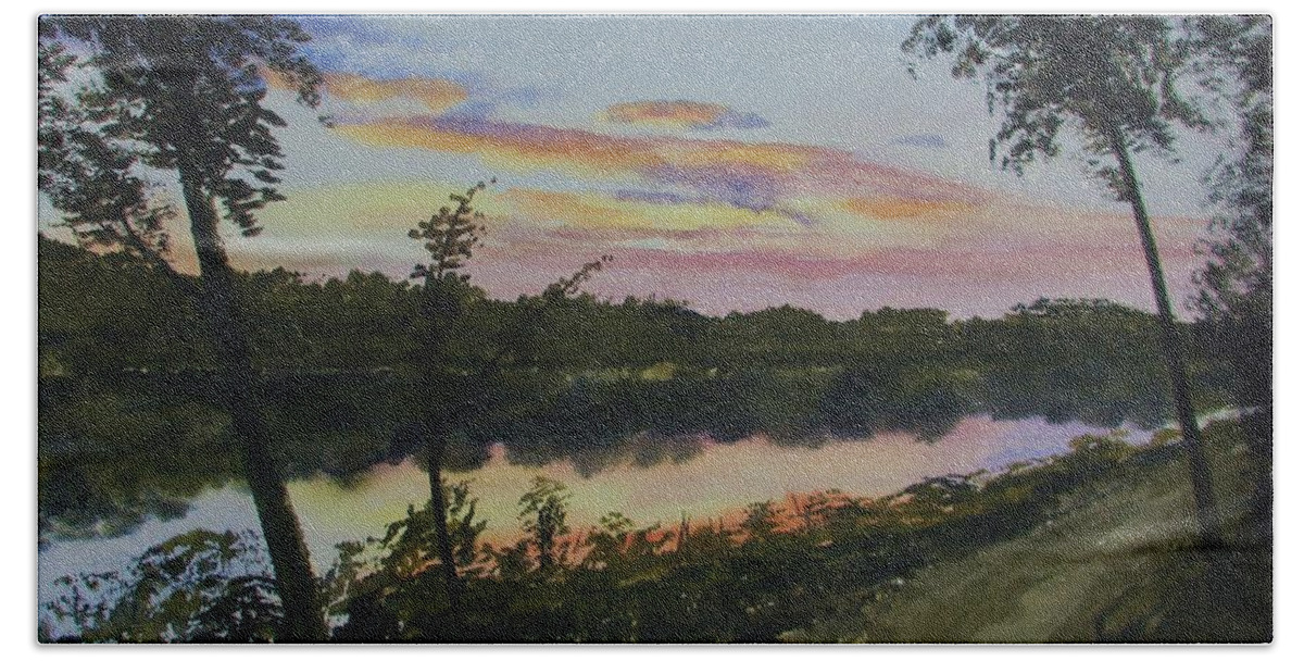 River Sunset Beach Sheet featuring the painting River Sunset by Martin Howard
