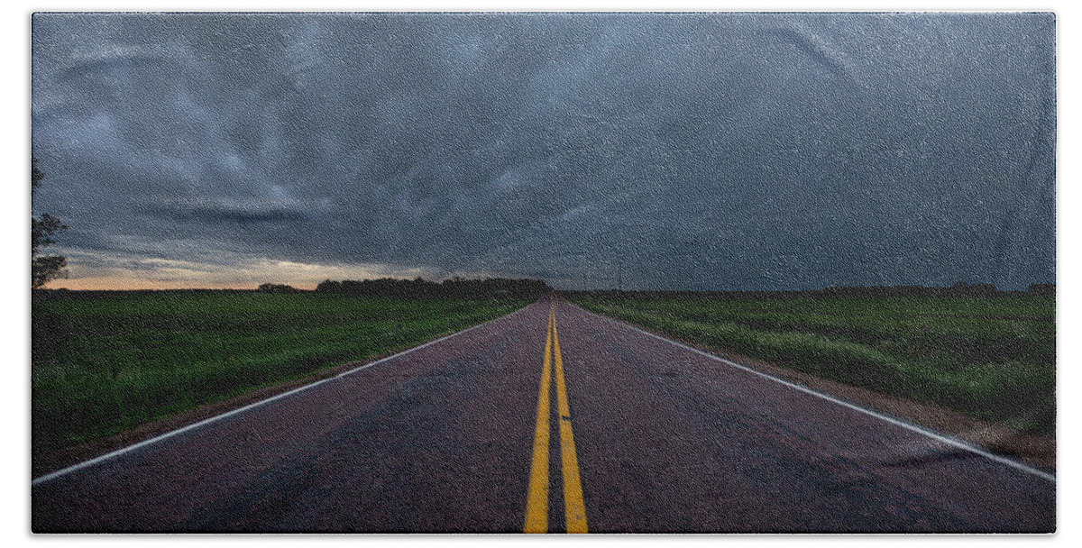 Storm Beach Towel featuring the photograph Road to Nowhere Storm Chase by Aaron J Groen