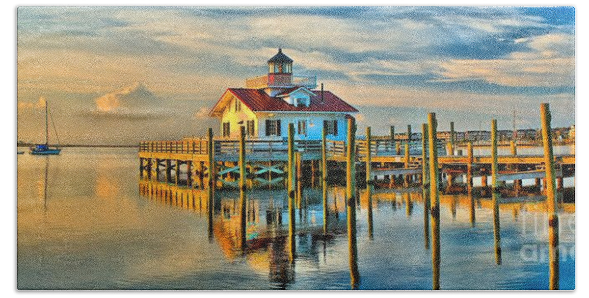 Lighthouse Beach Sheet featuring the photograph Roanoke Marsh Lighthouse Dawn by Nick Zelinsky Jr