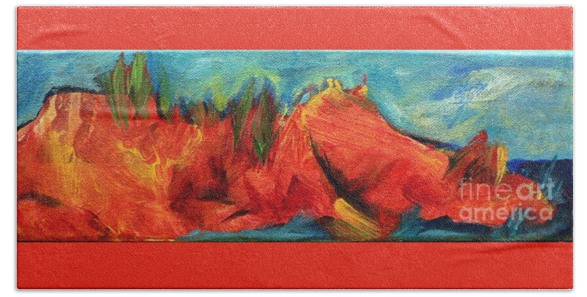 Landscape Beach Towel featuring the painting Roasted Rock Coast by Elizabeth Fontaine-Barr