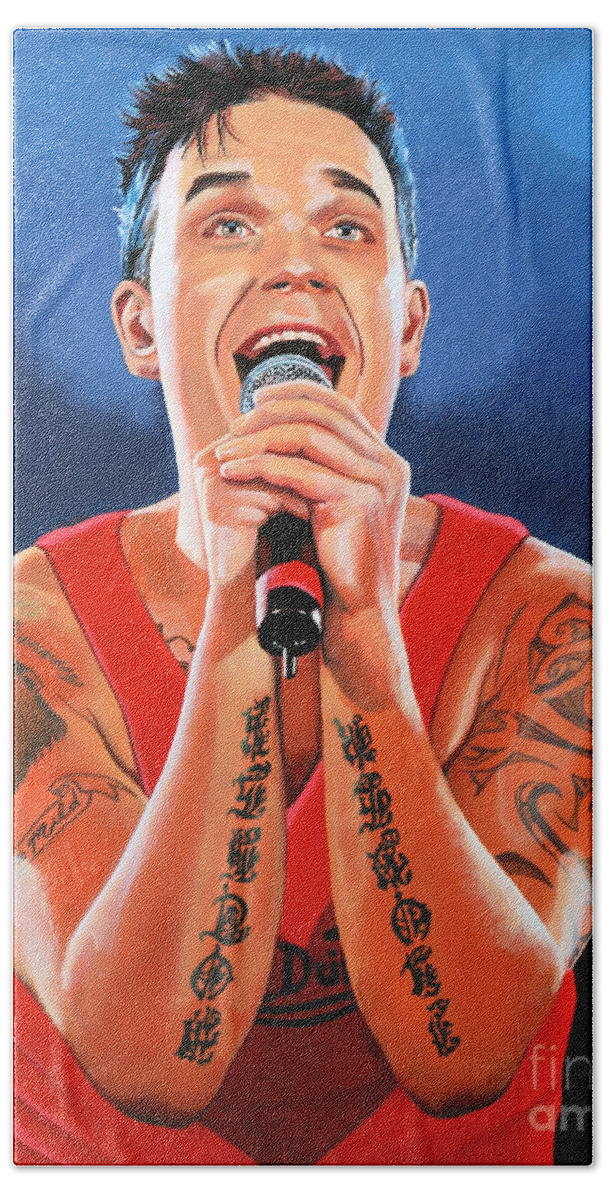 Robbie Williams Beach Sheet featuring the painting Robbie Williams Painting by Paul Meijering