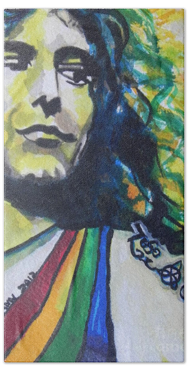 Watercolor Painting Beach Sheet featuring the painting Robert Plant.. Led Zeppelin by Chrisann Ellis