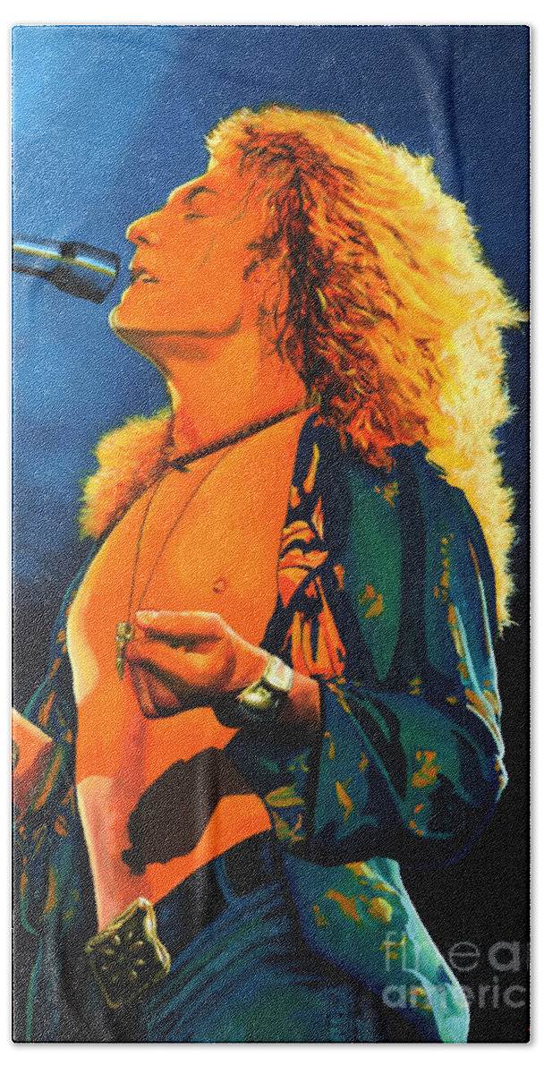 Robert Plant Beach Towel featuring the painting Robert Plant by Paul Meijering