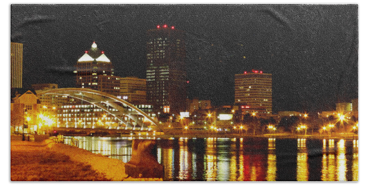 City Beach Towel featuring the photograph Rochester at Night by Tim Buisman