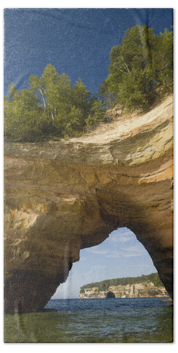 535754 Beach Towel featuring the photograph Rock Arch Pictured Rocks National by Steve Gettle