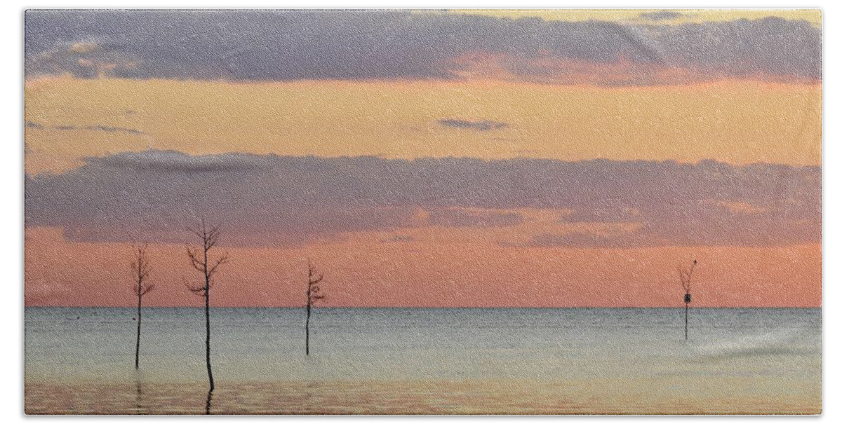 Rock Harbor Beach Towel featuring the photograph Rock Harbor Sunset 4 by Allen Beatty