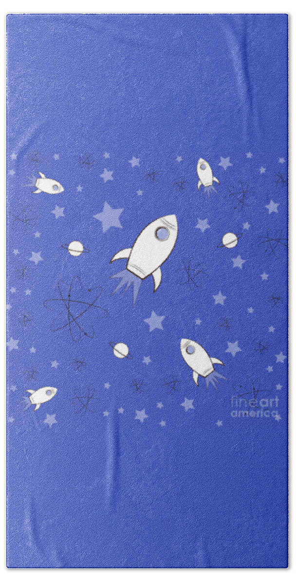 Rocket Beach Towel featuring the digital art Rocket Science Dark Blue by Amy Kirkpatrick