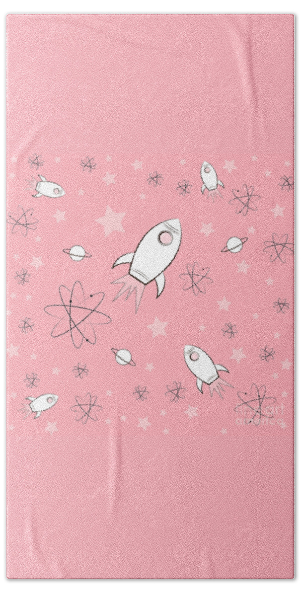 Rocket Beach Towel featuring the painting Rocket Science Pink by Amy Kirkpatrick