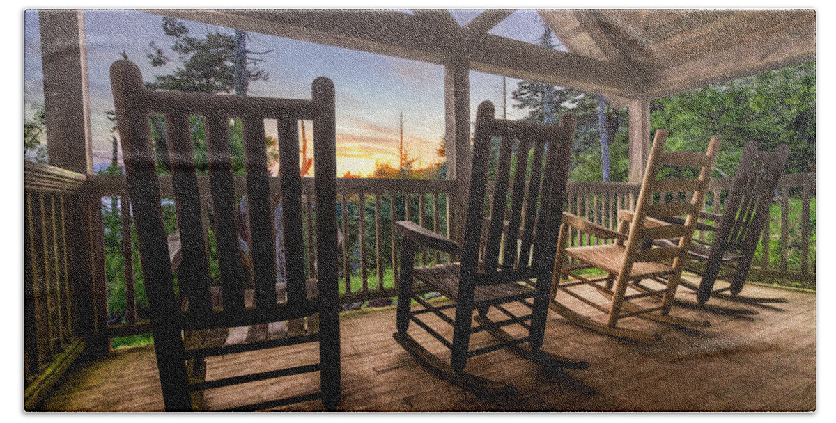 Appalachia Beach Towel featuring the photograph Rocking Chairs on the Porch by Debra and Dave Vanderlaan