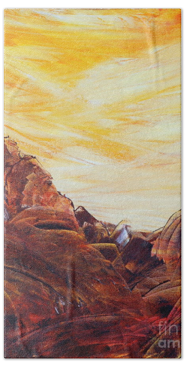 Arizona Beach Sheet featuring the painting Rocky Landscape II by Teresa Wegrzyn