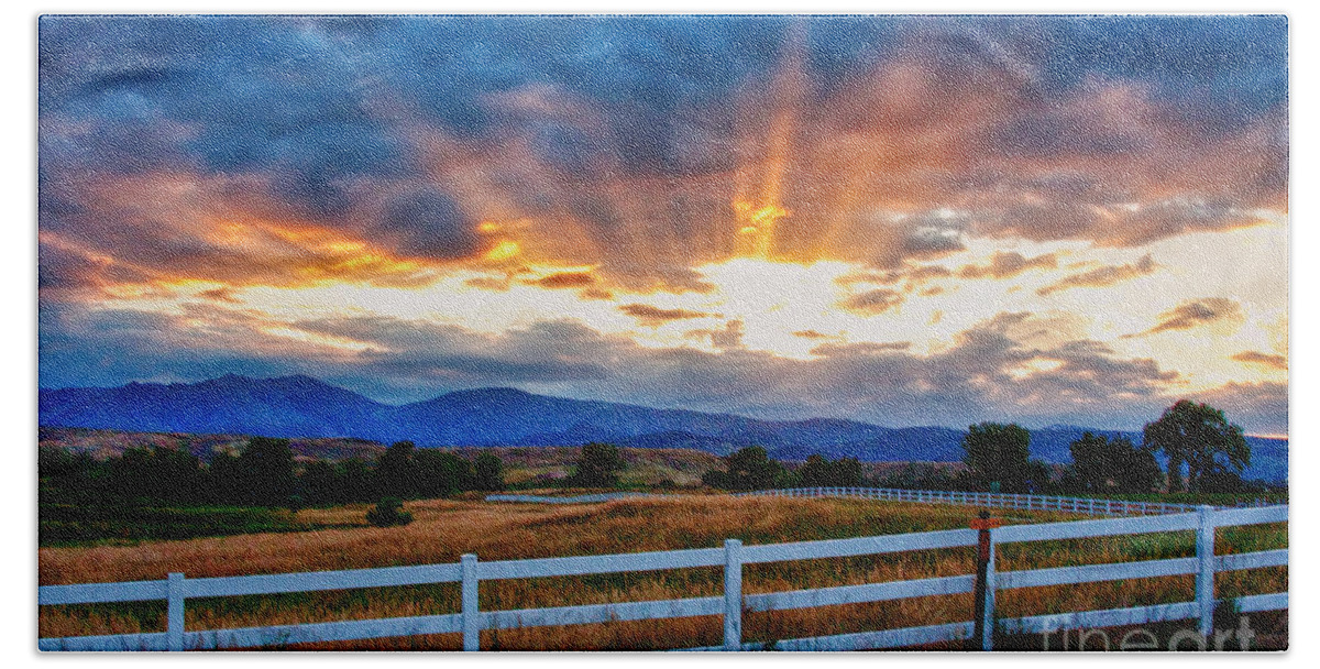 Sunset Beach Towel featuring the photograph Rocky Mountain Country Beams Of Sunlight by James BO Insogna