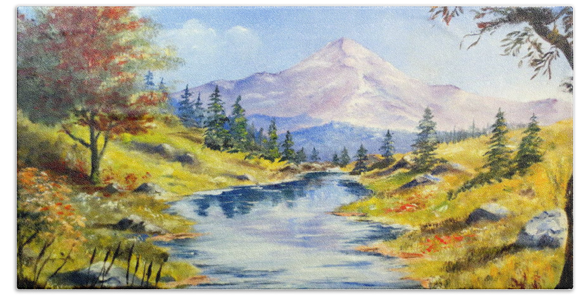 Mountain Art Beach Sheet featuring the painting Rocky Mountain Stream by Lee Piper