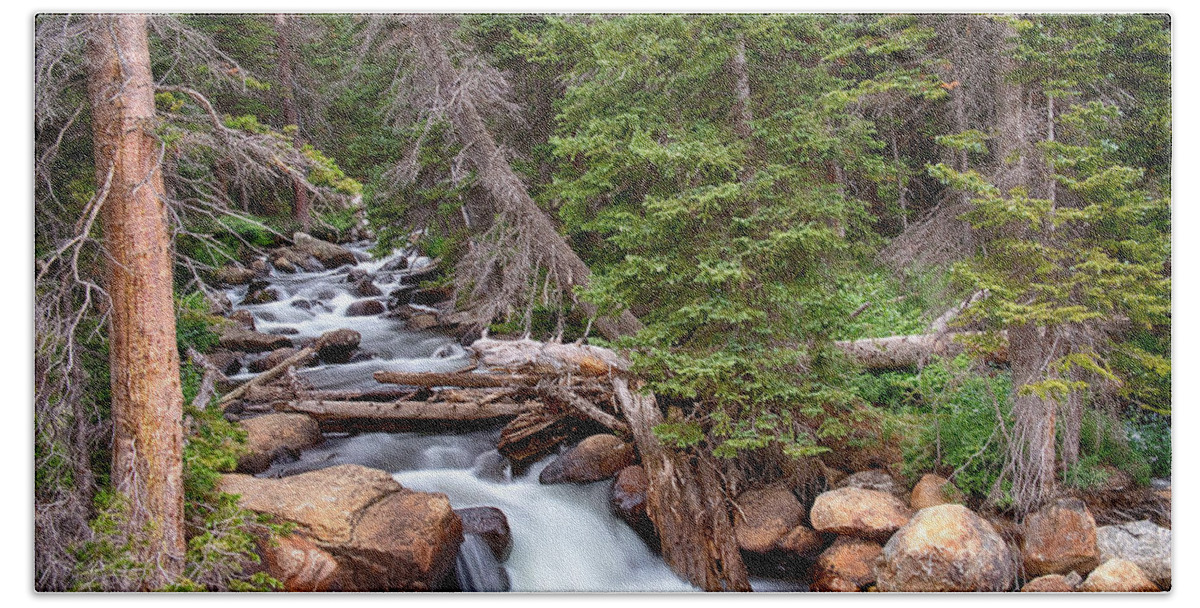 Mountain Stream Beach Towel featuring the photograph Rocky Mountains Stream Scenic Landscape by James BO Insogna