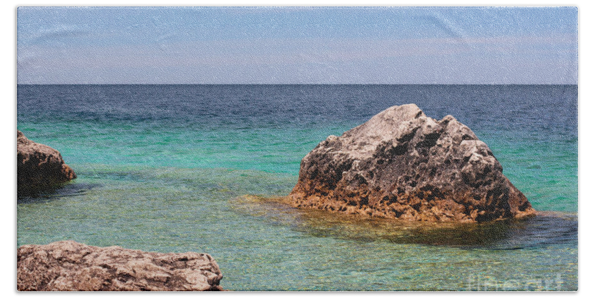 Georgian Bay Beach Towel featuring the photograph Rocky Shoals of Tobermory by Barbara McMahon