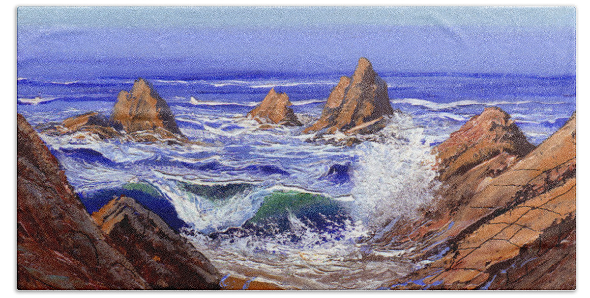 Rocky Shore Beach Towel featuring the painting Rocky Shore by Frank Wilson