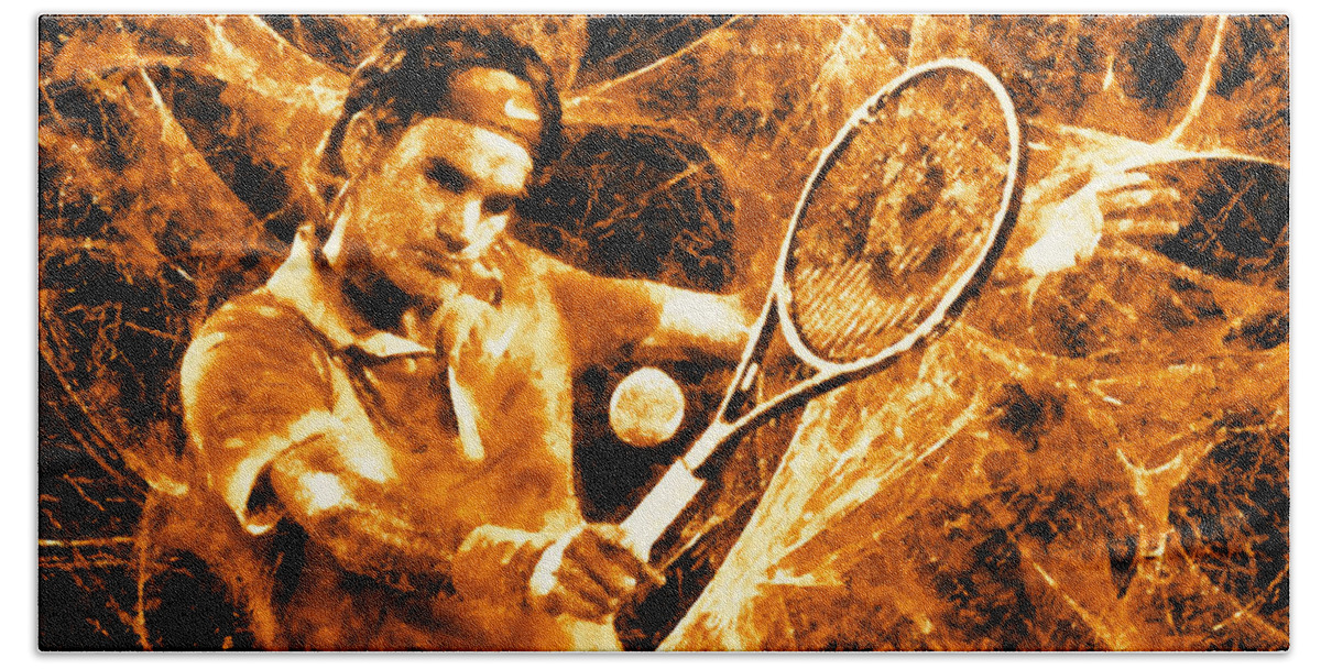 Art Federer Beach Towel featuring the digital art Roger Federer Clay by RochVanh