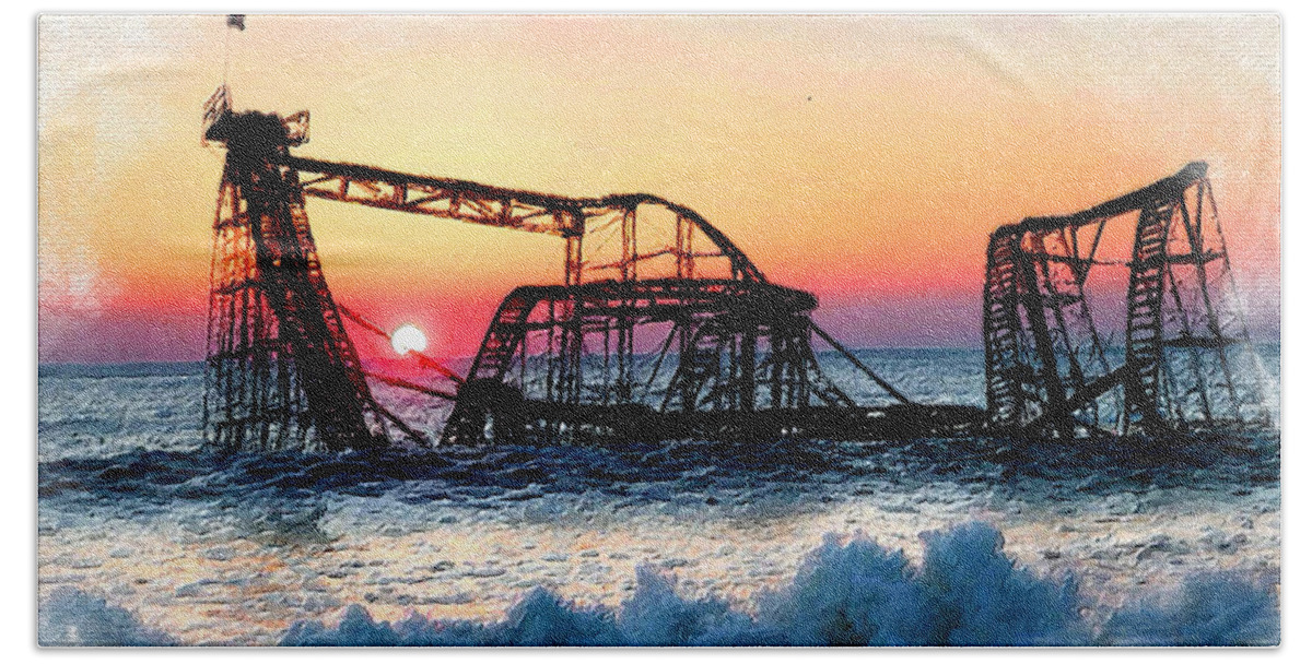 Painting Beach Towel featuring the painting Roller Coaster After Sandy by Tony Rubino