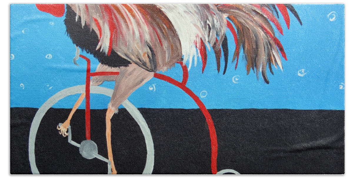 Painting Beach Towel featuring the painting Rollin' Rooster by Art Dingo