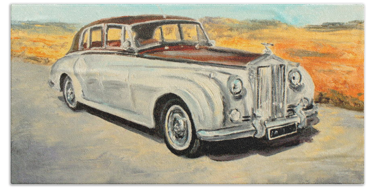 Rolls Royce Beach Sheet featuring the painting Rolls Royce Silver Cloud by Luke Karcz