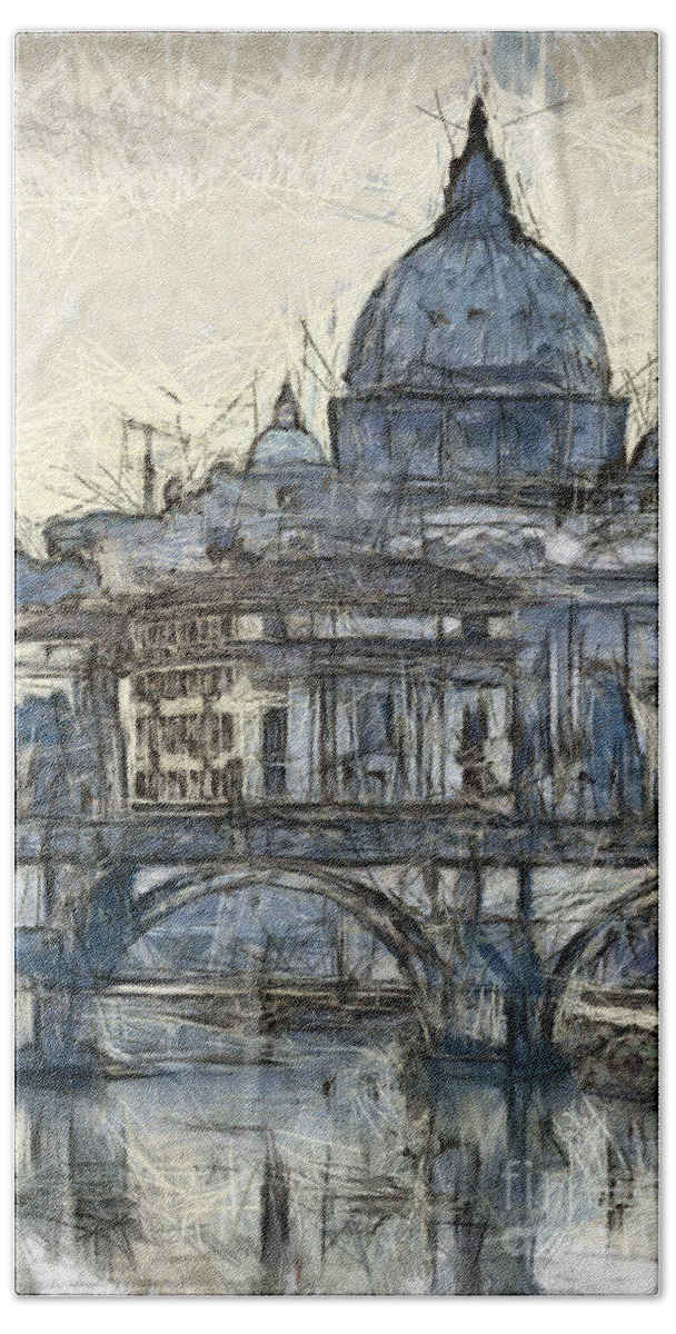 Rome Beach Sheet featuring the drawing Rome Saint Peters Basilica sketch by Antony McAulay