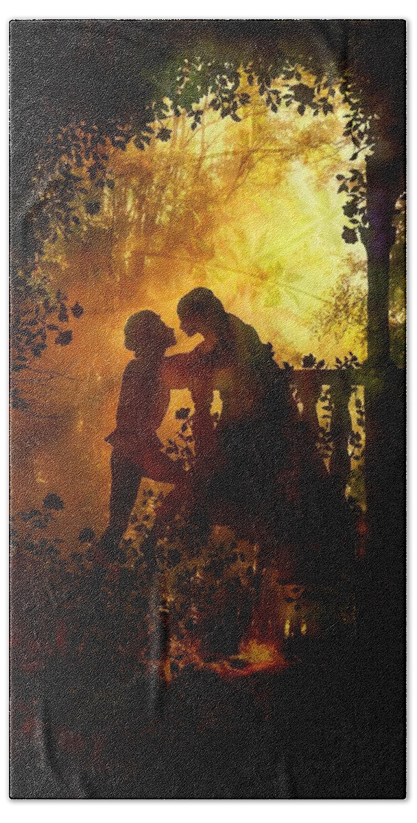 Romeo And Juliet Beach Towel featuring the digital art Romeo and Juliet - the love story by Lilia D