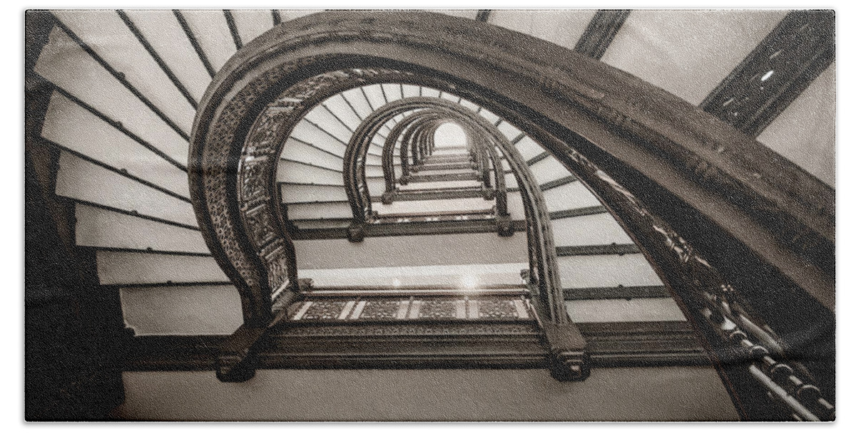 Chicago Beach Towel featuring the photograph Rookery Building Off Center Oriel Staircase by Anthony Doudt