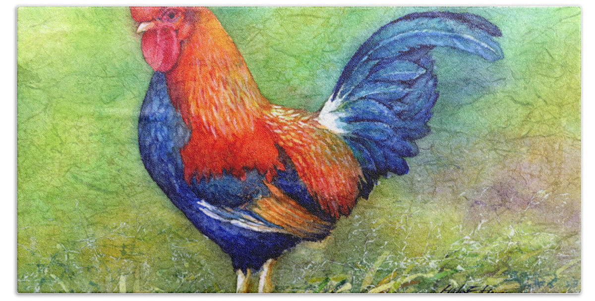 Rooster Beach Towel featuring the painting Rooster by Hailey E Herrera
