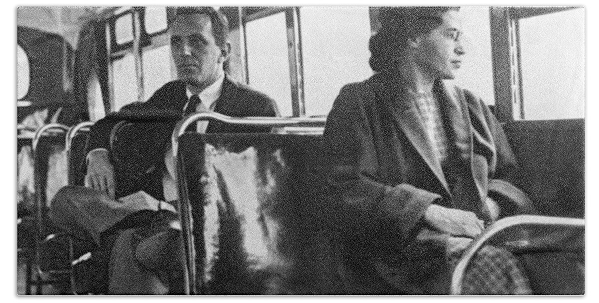 1956 Beach Towel featuring the photograph Rosa Parks On Bus by Underwood Archives